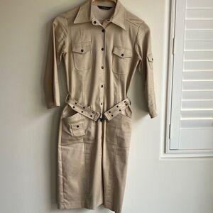 CAROLL Beige Button-Up Utility Midi Dress 1/2 Sleeves w/ Belt Women’s 36EUR/4US